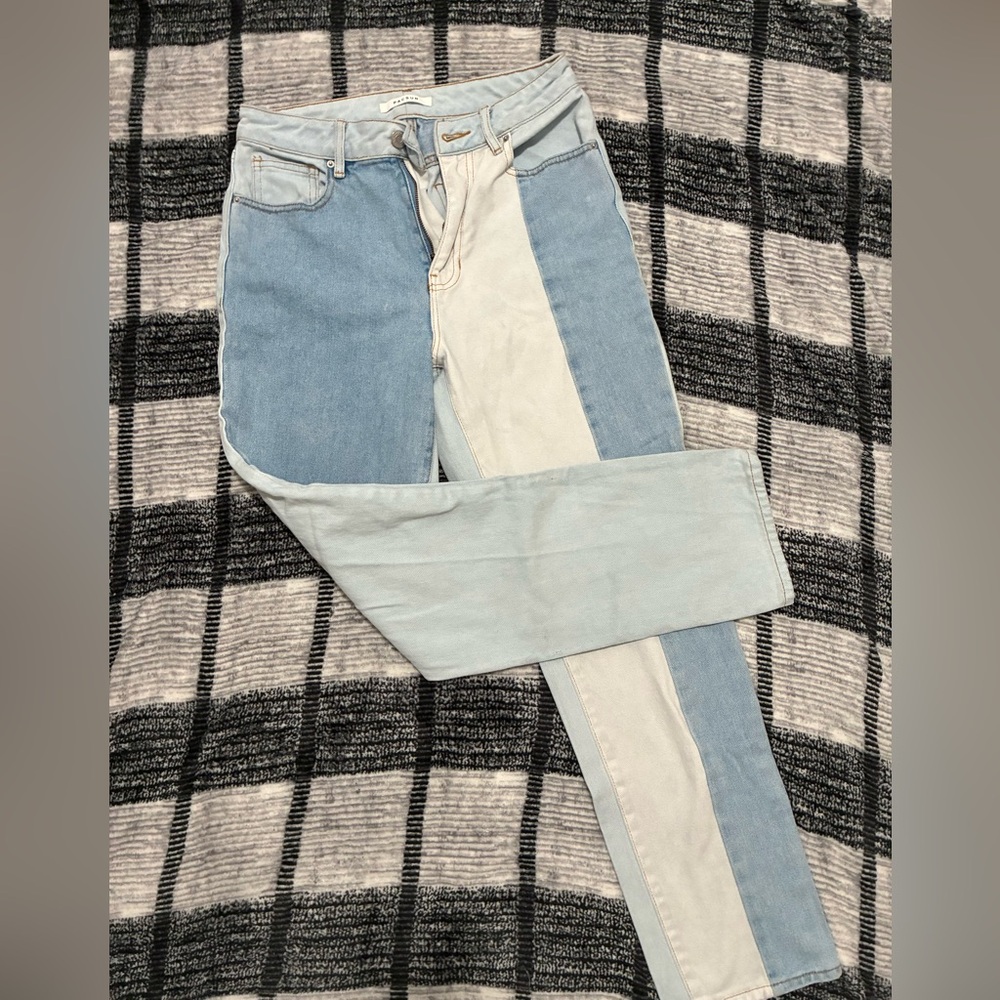 PacSun Blue and Cream Straight Leg Jeans